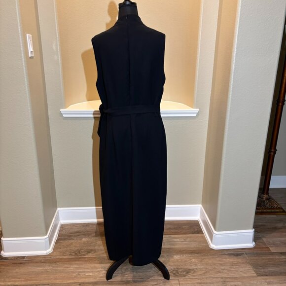 🍀Jones Wear Classic Sleeveless V-Neck Asymmetrical Black Dress - Picture 3 of 12